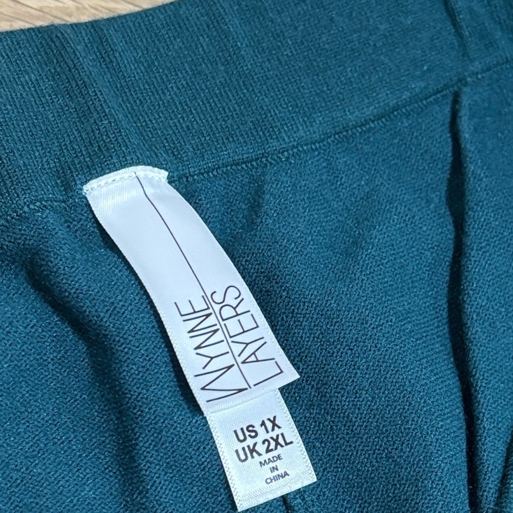 WYNNE LAYERS (1X) Sweater Knit Wide-Leg Pants Pockets Pull-On Soft Dark Teal NEW - Picture 6 of 12